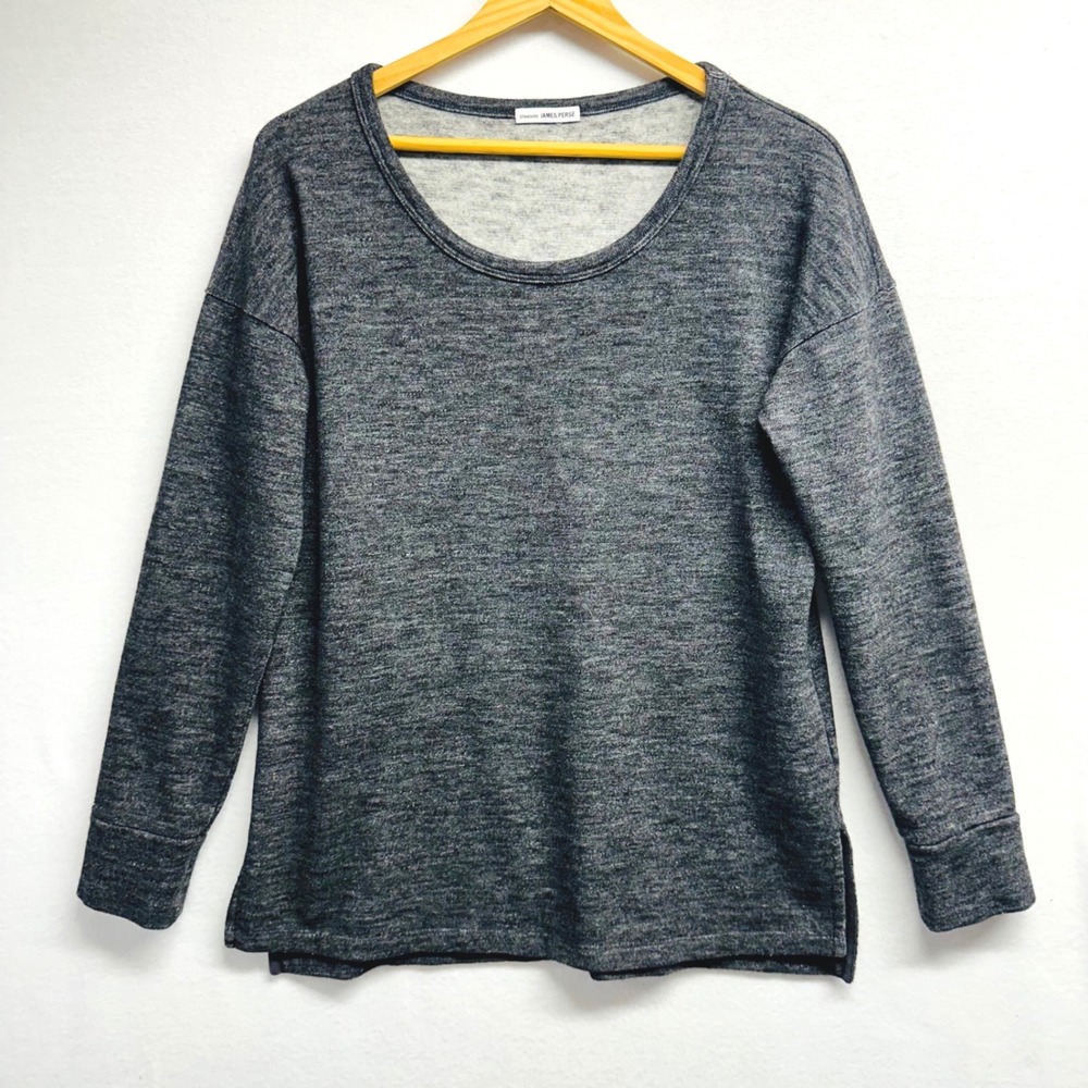 James Perse Top sweatshirt Women 2 Grey Scoop Neck Long Sleeve Cotton Wool
Blend